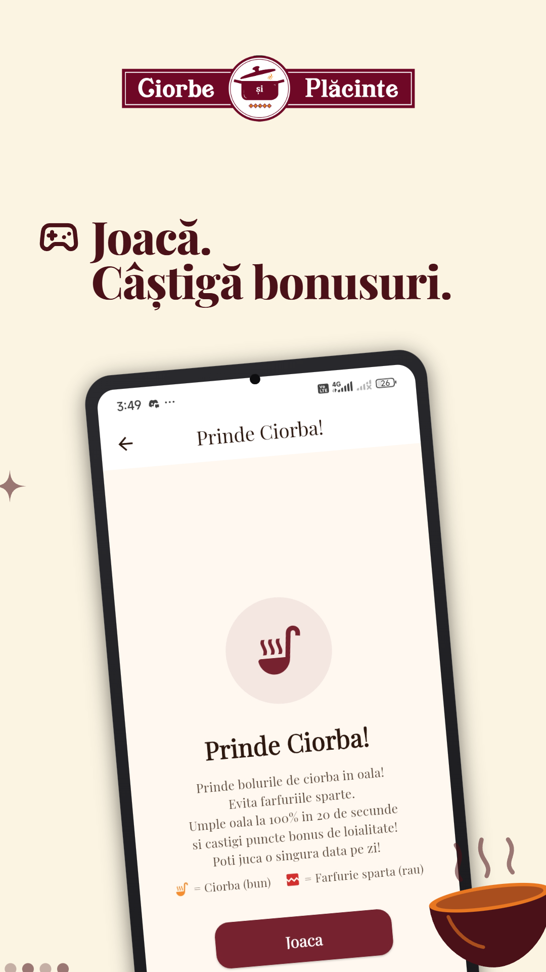 Gamified retention — "Catch the soup" mini-game with score rewards into loyalty points.