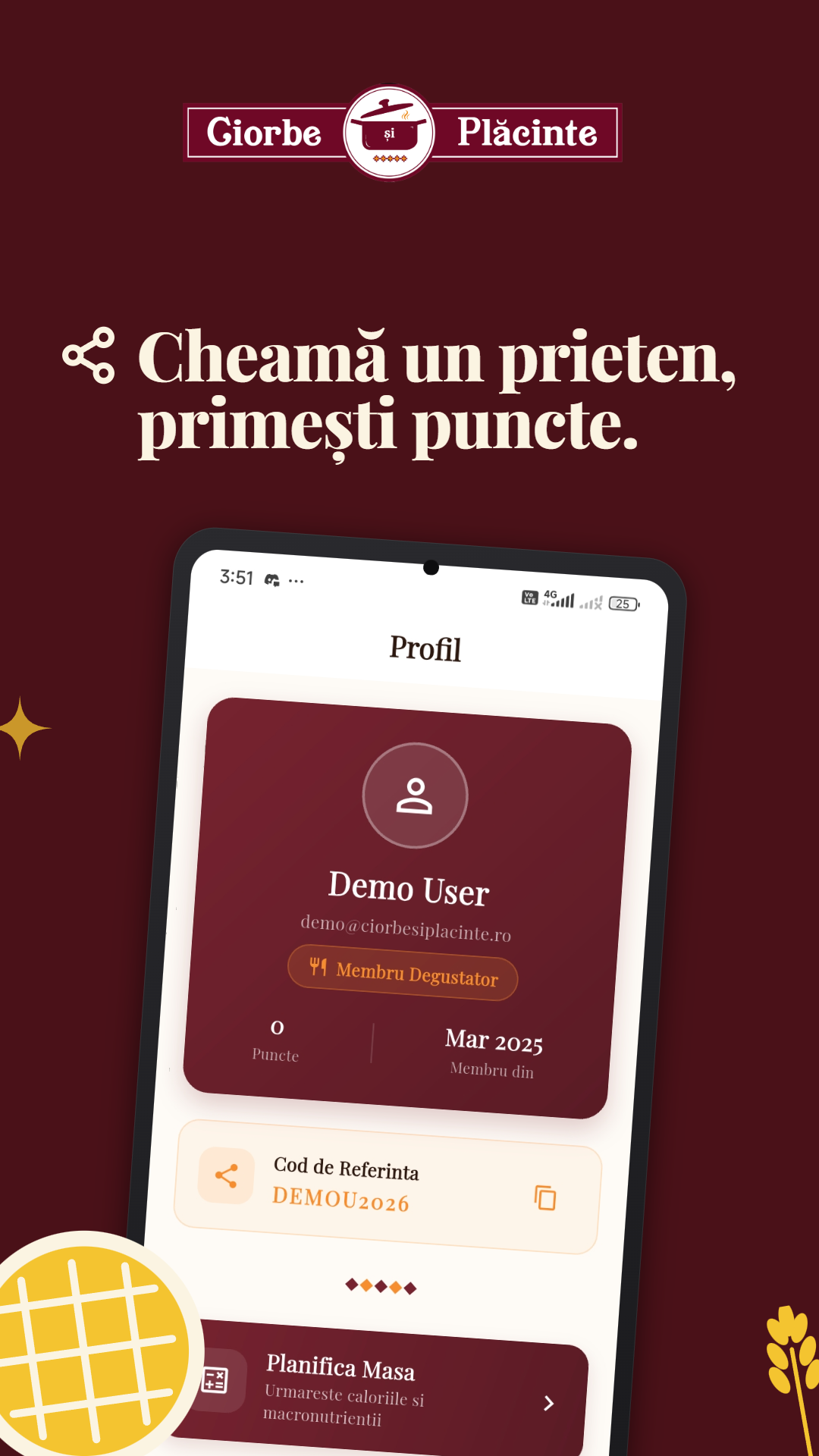 Referral program — personal code, both inviter and invitee earn points on referral.